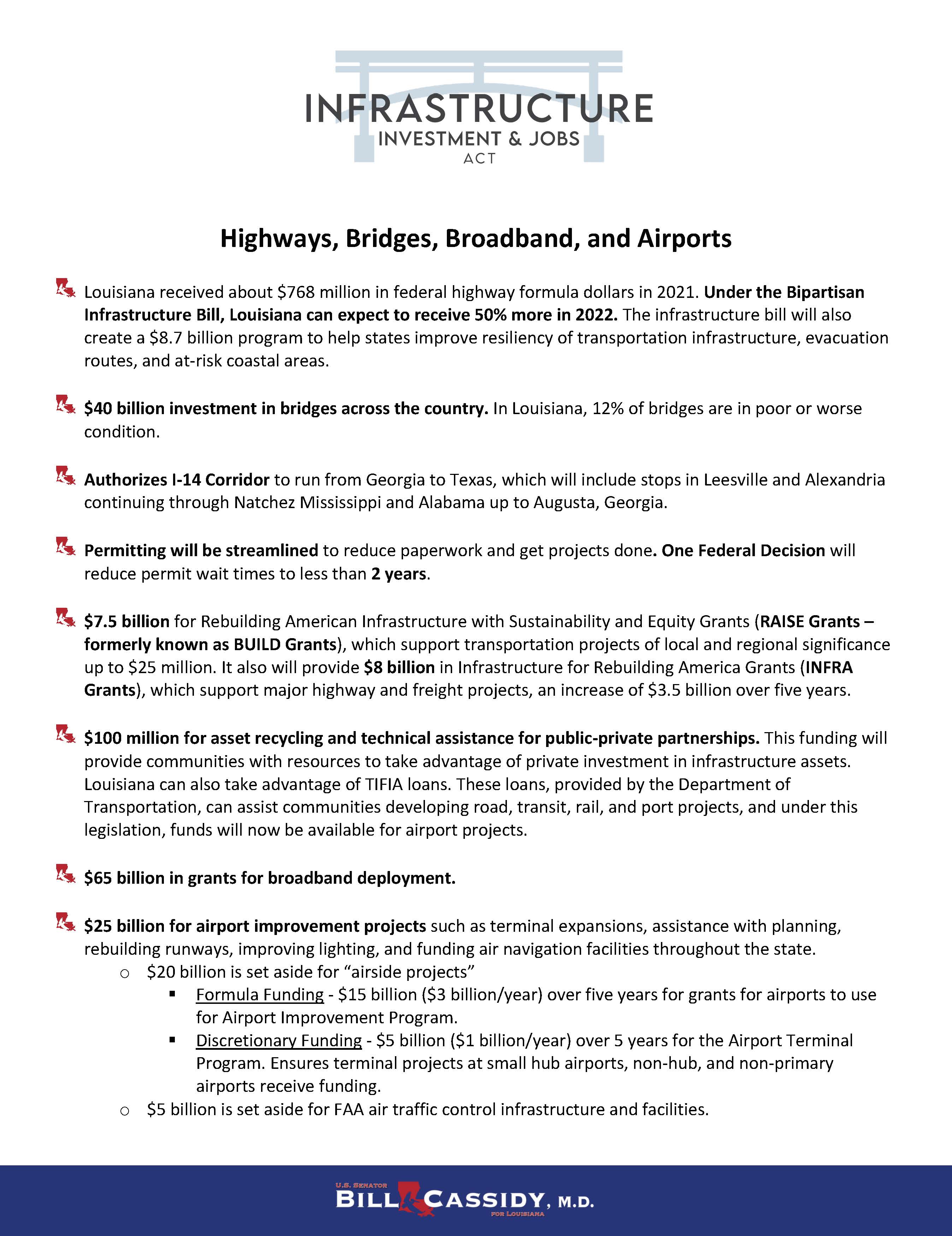 Highways, Bridges, Broadband, and Airports